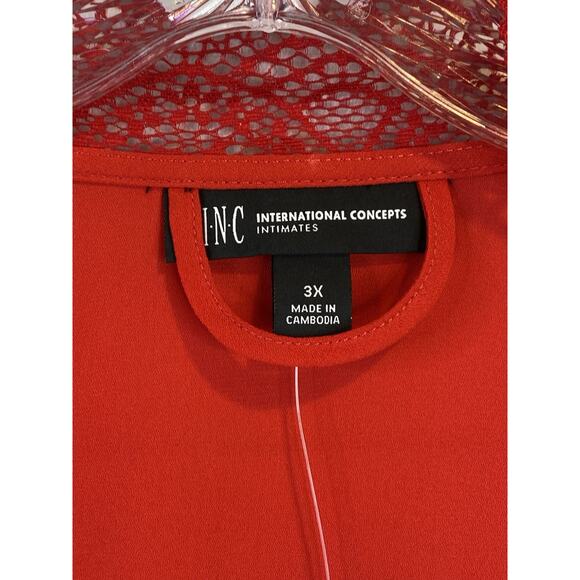 INC International Concepts Women's Plus Size 3X Robe Red Lace Trim Belted NWT - Picture 3 of 9